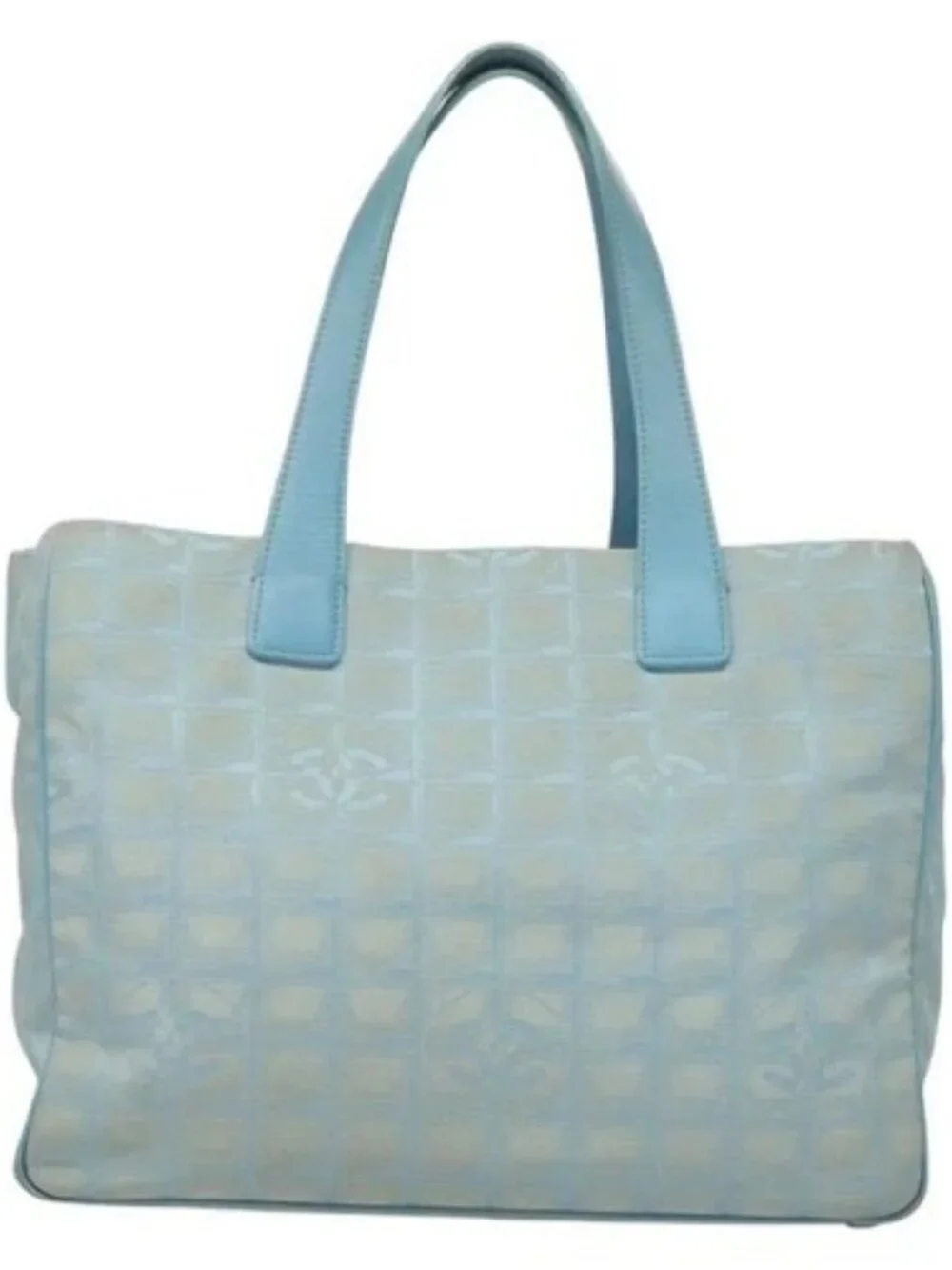 CHANEL New Travel line Tote Bag Light Blue Silver CC Auth 133486